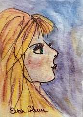 ACEO 3.5 x 2.5 Women Portrait Mixed Media Original Painting Artist Card 365-26