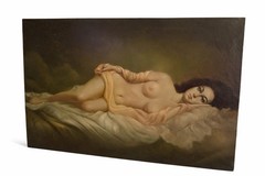 Large Vintage Reclining Nude Woman Oil Painting