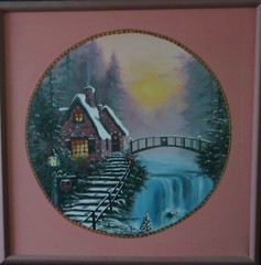 ORIGINAL PAINTING „Valentine Cottage“ 30″H x 30″W framed acrylic Steven Graff