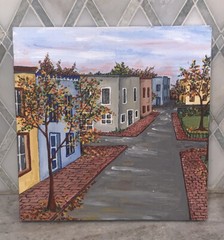 Modern Contemp Architecture Cityscape Town City buildings Acrylic 10”Sq Canvas