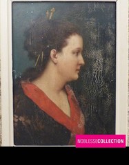 EMILE HENRI LAPORTE 1879 ANTIQUE FRENCH OIL ON PANEL WOOD HAND PAINTED PORTRAIT