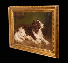 Large 19th Century English Springer Spaniel Dog Portrait by WALTER HARROWING