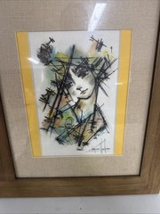 Artist Dibuso Abstract Girl Mixed Media Water Color Pen Framed Signed 2016
