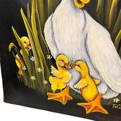 Vintage Duck and Duckling Babies Hand Painted Picture Art Animals 14″ Signed