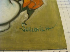 Original ROSE SUSLOVICH ART: POPPIES IN VASE, 30.5X24″, signed, on masonite
