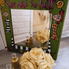 Crazy Artz Whimsical „You Are So Pretty“ Colorful Bold Statement Mirror 18×18″