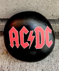 ACDC Emblem Hand painted on a Round Rock 5x5x1 1/2