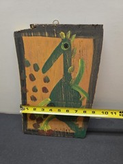 Folk Art Mose Tolliver Hand Painted Signed Green Tico Bird on Plywood 13.5″x8.5″