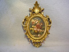 Miniature Original Oil Painting Art Still Life Oval Goldwashed Wooden Frame