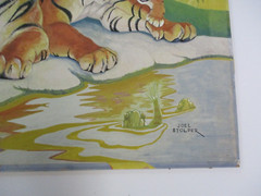 JOEL STOLPER 1930’S PAINTING ANTIQUE ILLUSTRATION ART DECO RARE TIGER CAT WILD