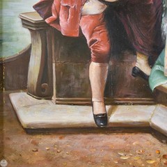 Vintage Romanticism Oil on Panel „The Serenade“ After Cesare Auguste Detti