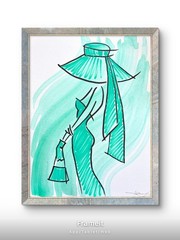 Original Fashionista Teal Painting By Alannah Dyer- Acrylic 9×12 in. Classy Art
