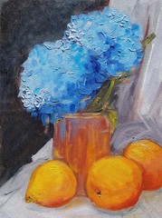 Oil original painting on canvas size 12×9 inches Blue hydrangea