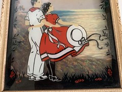 VTG Couple Reverse Glass Painting Framed Wall Hanging Retro Decor Advertising
