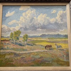 KALLE EKLUND ANTIQUE LANDSCAPE PAINTING IMPRESSIONISM WILD HORSES SANDZEN STYLE
