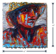 ORIGINAL OIL█PAINTING VINTAGE ART█SIGNED sea OUTSIDER BEACH WOMAN GIRL HAT FAUVE
