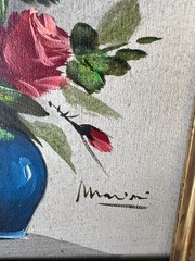 Old Vintage Signed Floral Oil Painting Still Life Flowers Antique Picture Frame