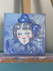 Blue Bow Clown Girl Fantasy Painting On 4×4 Canvas Board