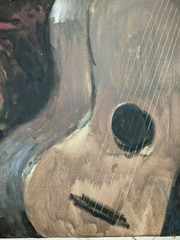 Salvador Cabrera Filipino O/C Painting Musician with Guitar – LARGE! 31″ X 31″