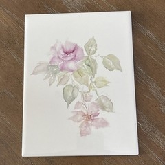 Hand Painted Pink Roses Ceramic Art Pottery Tile 8”x6” USA