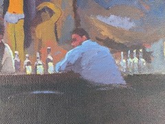 Original Dennis Nash 1947-2016 British Acrylic Painting Canvas New York Bar