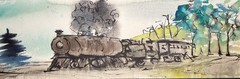Landscape with Train–Charlotte Hoffman–Watercolor–Mid 20th Century American Art