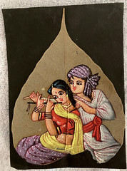 Peepal Pipal Leaf Art Hand Painted Pair Vintage 6×8″Lovers and Young Man