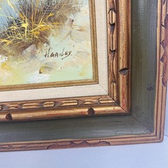VTG Signed H Gailey Oil Canvas Painting Seashore Boat Seagull Framed 24″ X 28”