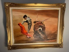 bull fighting matador oil painting w/frame