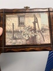 Vintage Farm Rustic Pump & Barn Farmhouse Dark Wood Framed Brown Plaque