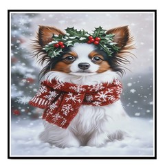 Christmas Papillon Wall Art with Holly Wreath Dog Canvas Print for Living Room