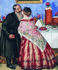 Oil painting Boris-Mikhailovich-Kustodiev-Easter old man woman portrait canvas