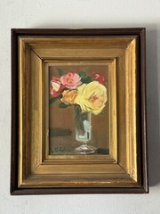 EXCEPTIONAL ANTIQUE FRENCH MODERN STILL LIFE OIL PAINTING OLD VINTAGE ROSES 1950