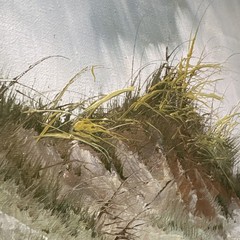 Vintage „Beach Seascape Dunes Seagulls “Oil Painting Signed Framed 21”x17”