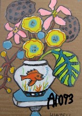 A284 ORIGINAL ACRYLIC ART ACEO PAINTING BY LJH „FLOWER GIRL“