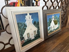 PAIR Folk Art VIENNA METHODIST CHURCH Oil On Board CLIO MICHIGAN Pastor Orling