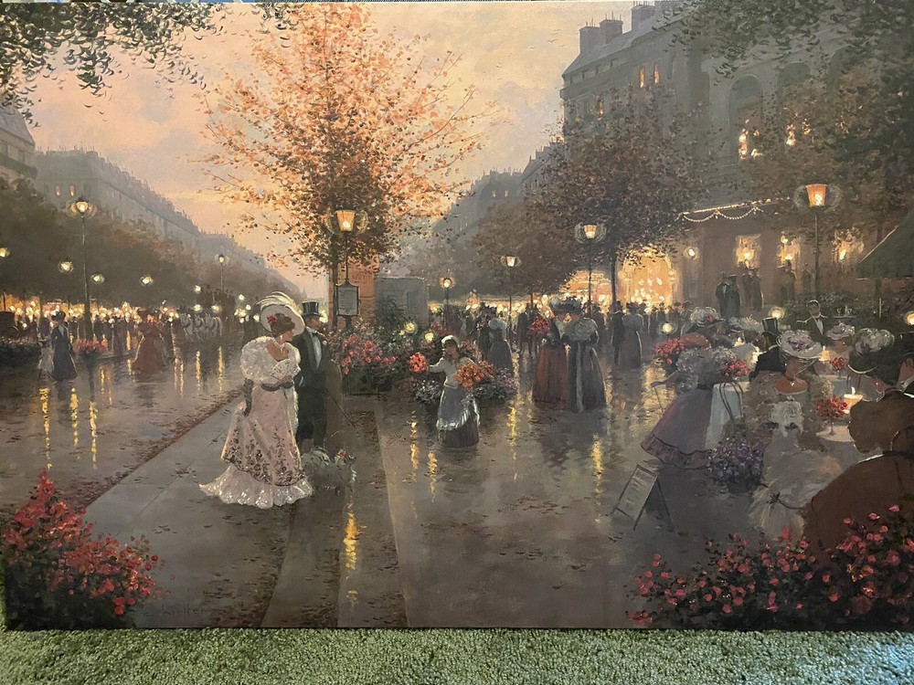 Christa Kieffer Canvas Lithograph Painting An Evening Out – Paris – 1900