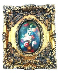Floral Ornate Gold Frame Oval Wood Plaster Art of Flowers Wall Decor Print