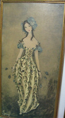 Pair Of Carol Blanchard Wood Framed Cardboard Prints Girl Flower Spring & Summer