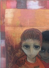 Vintage MARGARET KEANE ROBERT DICKERSON school BIG EYED Boys Modern OIL PAINTING