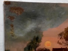 19th FRENCH BARBIZON Duchemin SUNSET LANDSCAPE Signed Rare Vintage Oil on Canvas
