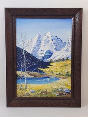 VTG 1970s American Landscape Acrylic Painting Of Colorado Rockies In The Spring