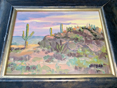 Phil Hulebak Listed NM Artist Plein Air Desert Scene Cactus Oil Painting Ex Cond