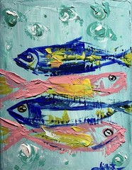 Sardines 9×12 Canvas Original Artwork Fine Art Abstract Decor Interior Handmade