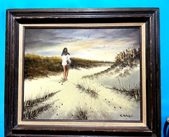 Original quality art „Girl on windswept beach“ K. SCHEIFFLER FRMD