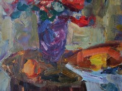 Ukrainian Oil Painting Impressionism Still Life flowers roses vase