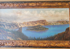 ANTIQUE OIL PAINTING CRATER LAKE OREGON UNUSUAL ORNATE FRAME ELIZA BARCHUS ?
