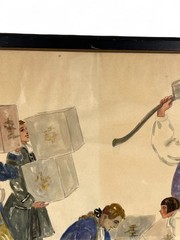 Orig. Vtg Watercolor Painting „The Tea Party 1773“ Revolutionary War 1931 Framed