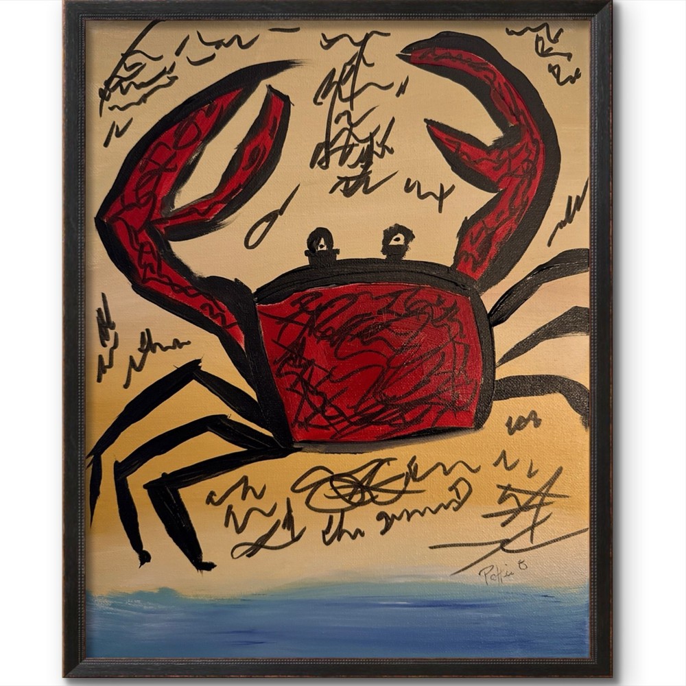 Claws Out Original Acrylic Ink 11×14 Canvas Red Crab Coastal Wall Art Signed