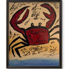 Claws Out Original Acrylic Ink 11×14 Canvas Red Crab Coastal Wall Art Signed